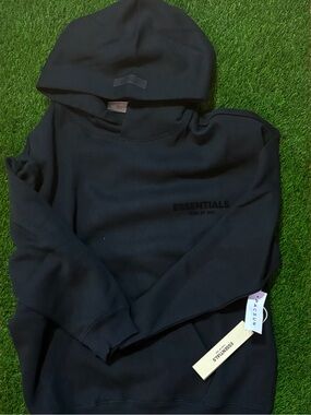 Essentials Black Pullover Hoodie with Subtle Logo